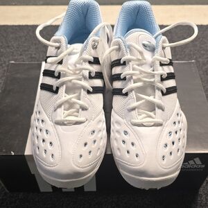 Adidas White Sneakers with Black Stripes